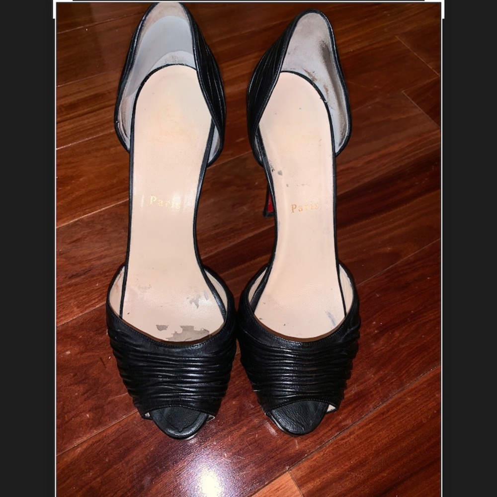 Christian Louboutin Black Leather Open Toe Heels